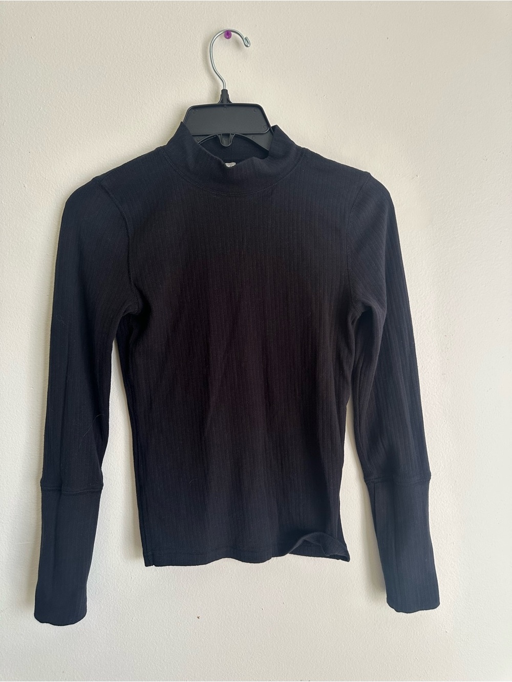 Free People Black Ribbed Mock Neck Long Sleeve Top
